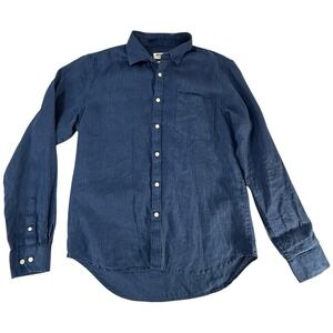 IMYOUNG Mens L 42 Blue 100% Linen Classic Fit Long Sleeve‎ Button Down Shirt